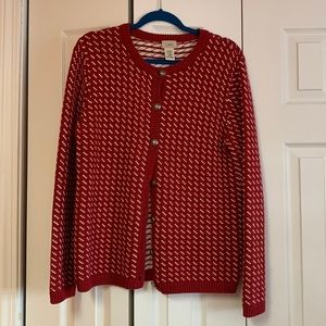 Vintage L.L. Bean Birdseye Norwegian Wool Blend Cardigan Sweater Red M VGUC